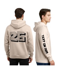 Leavers Personalised Custom Hoodie – Custom Vertical Sleeve Printed Text & "26" Design with Blocky Edges, Black Outline, 3D Shadow Effect, Filled with Student Names Inside–School Goodbye Hoodie: 